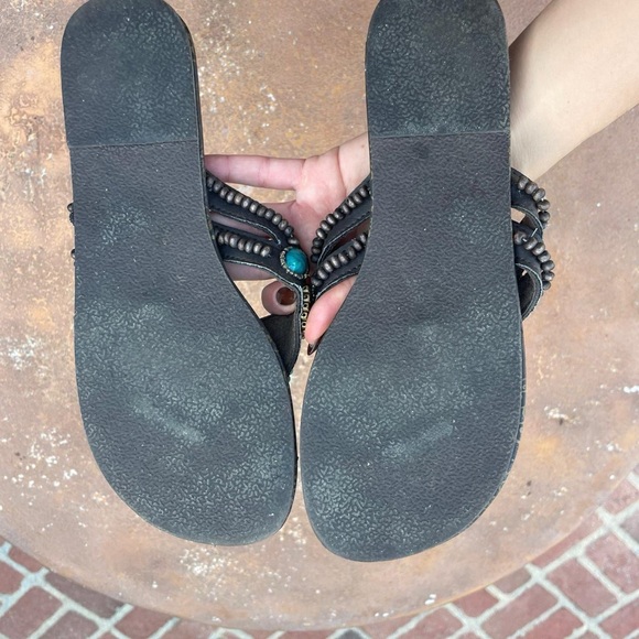 Y2k Black boho thong sandals with multi-coloured beads sz 8.5 - Picture 3 of 3